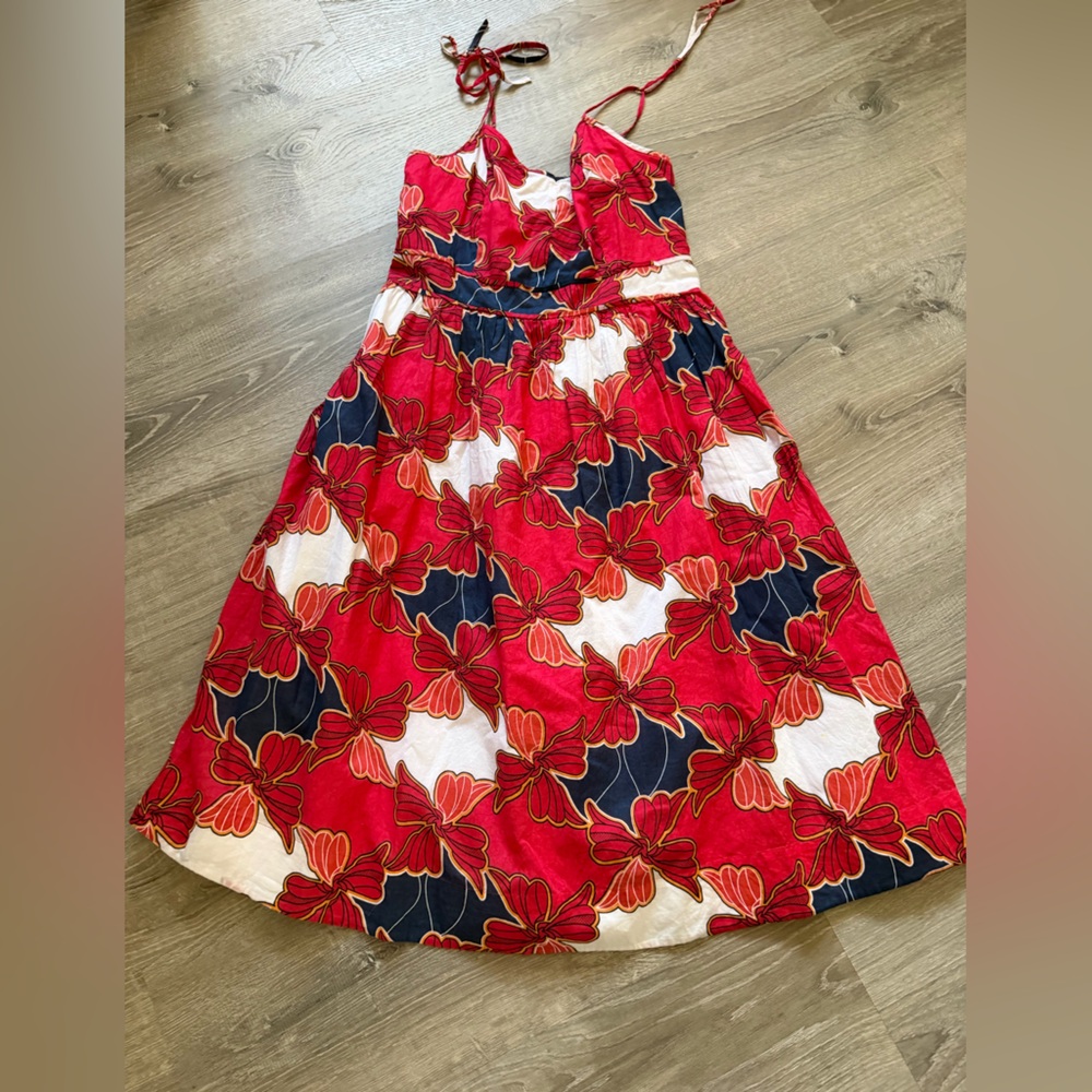 Ann Taylor Red Floral Spaghetti-Strap Midi Dress